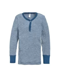 Babytrøye i ull med silke - Dongeriblå/natur