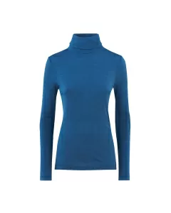 Polotrøye i finribbet ull med silke - Dongeriblå