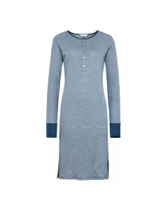 Nattkjole i ull med silke m/knapper - Dongeriblå/natur