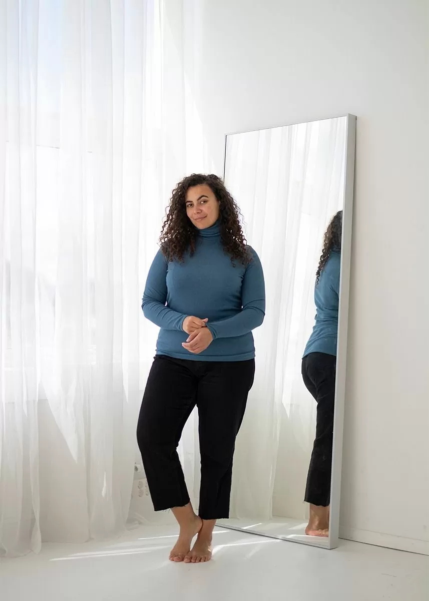 Polotrøye i finribbet ull med silke 