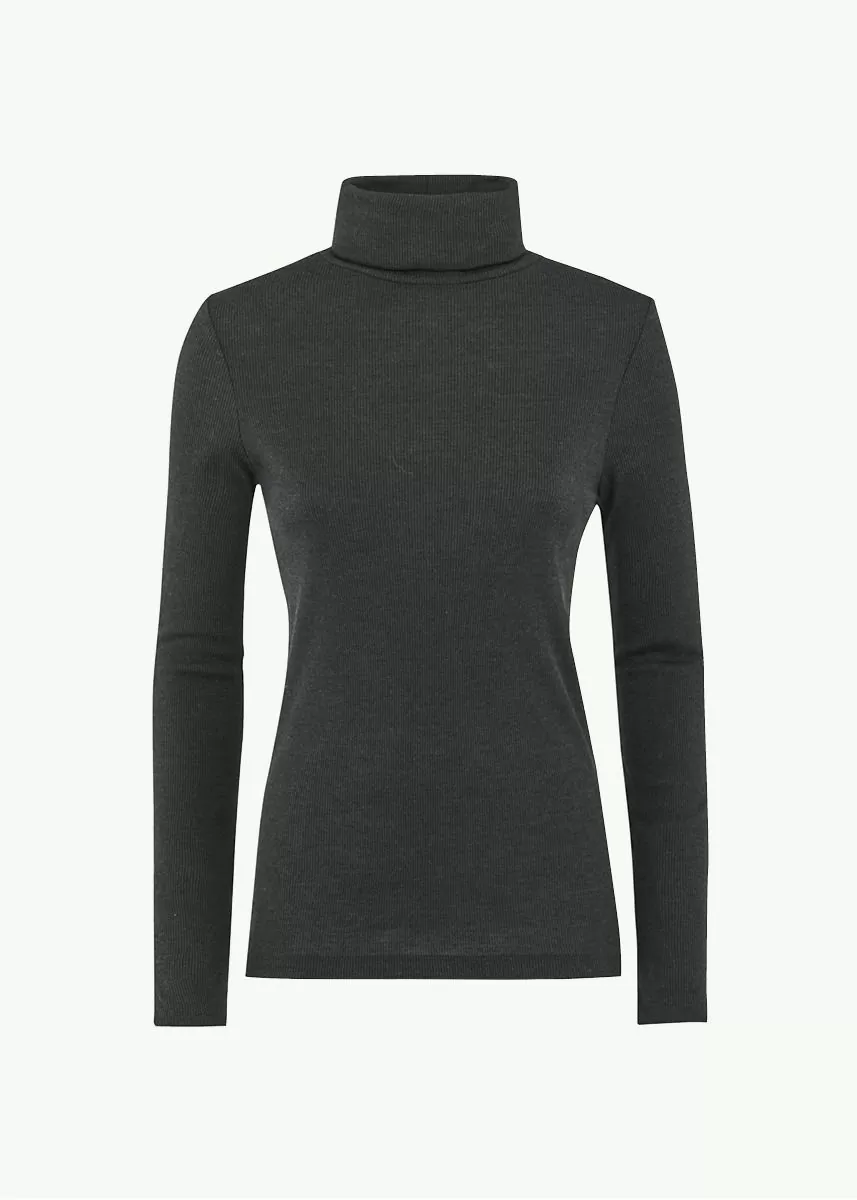 Polotrøye i finribbet ull med silke 