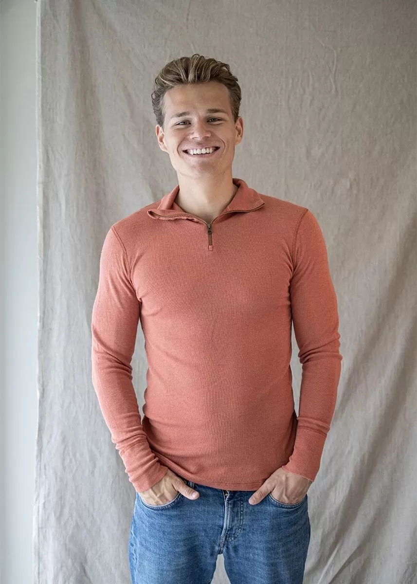 Høyhalset genser med glidelås i ull med silke, unisex