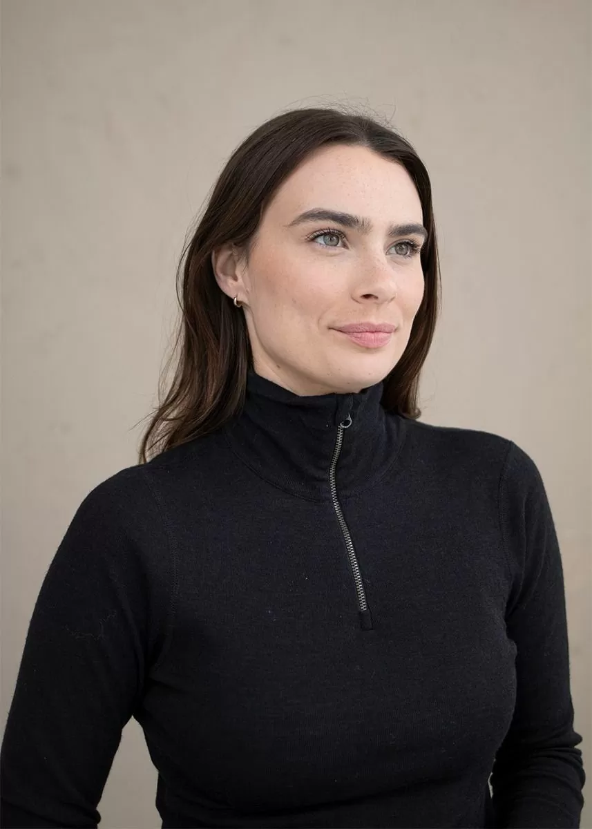 Høyhalset genser med glidelås i ull med silke, unisex