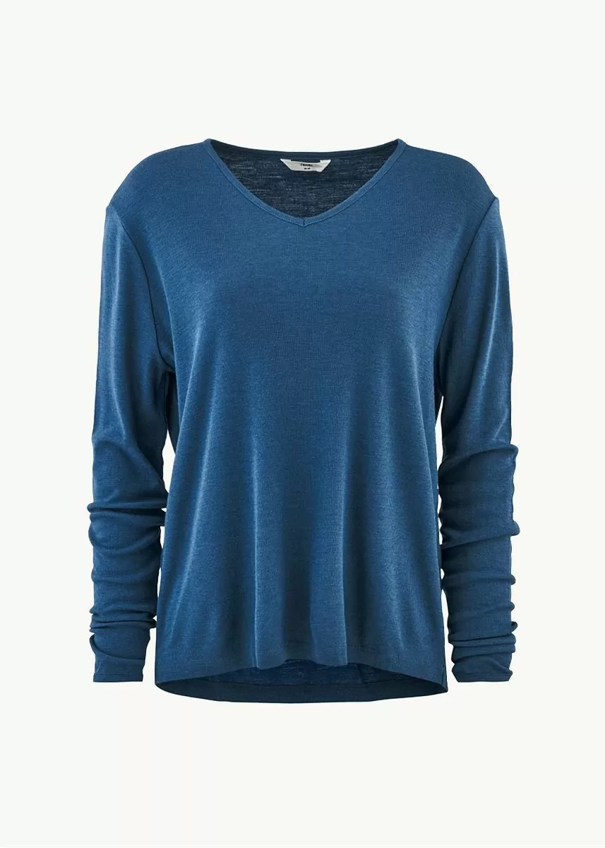 Løs genser med v-hals i ull med silke