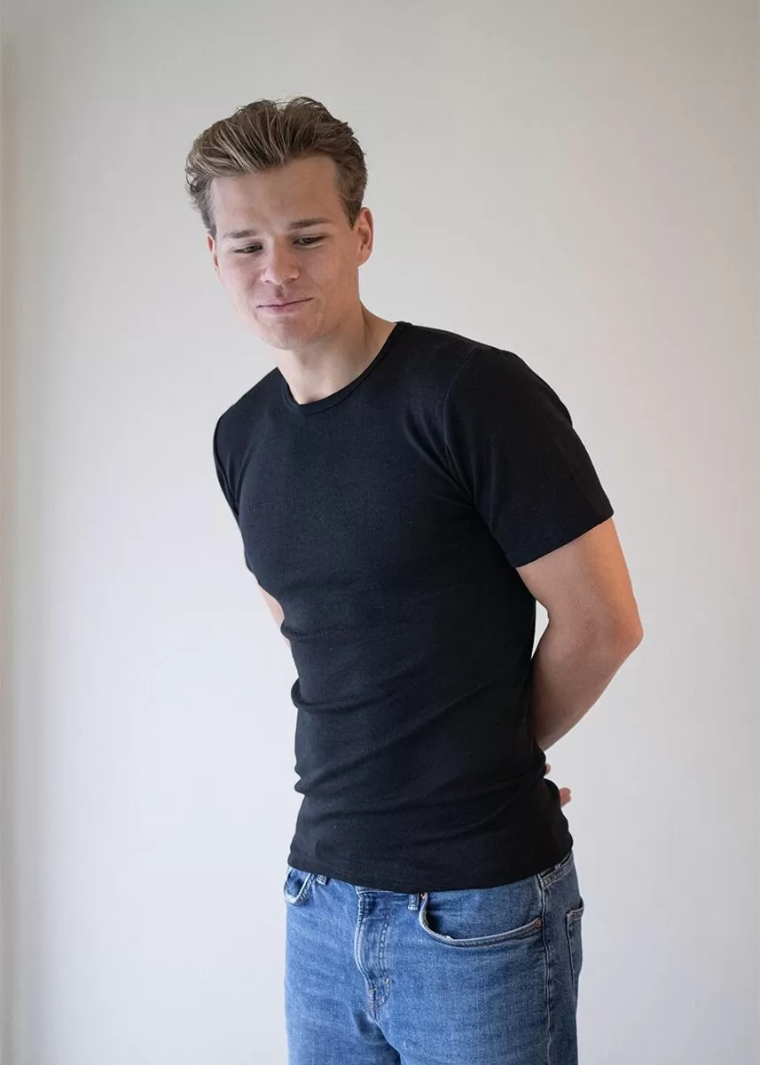 T-skjorte i ull med silke, herre 