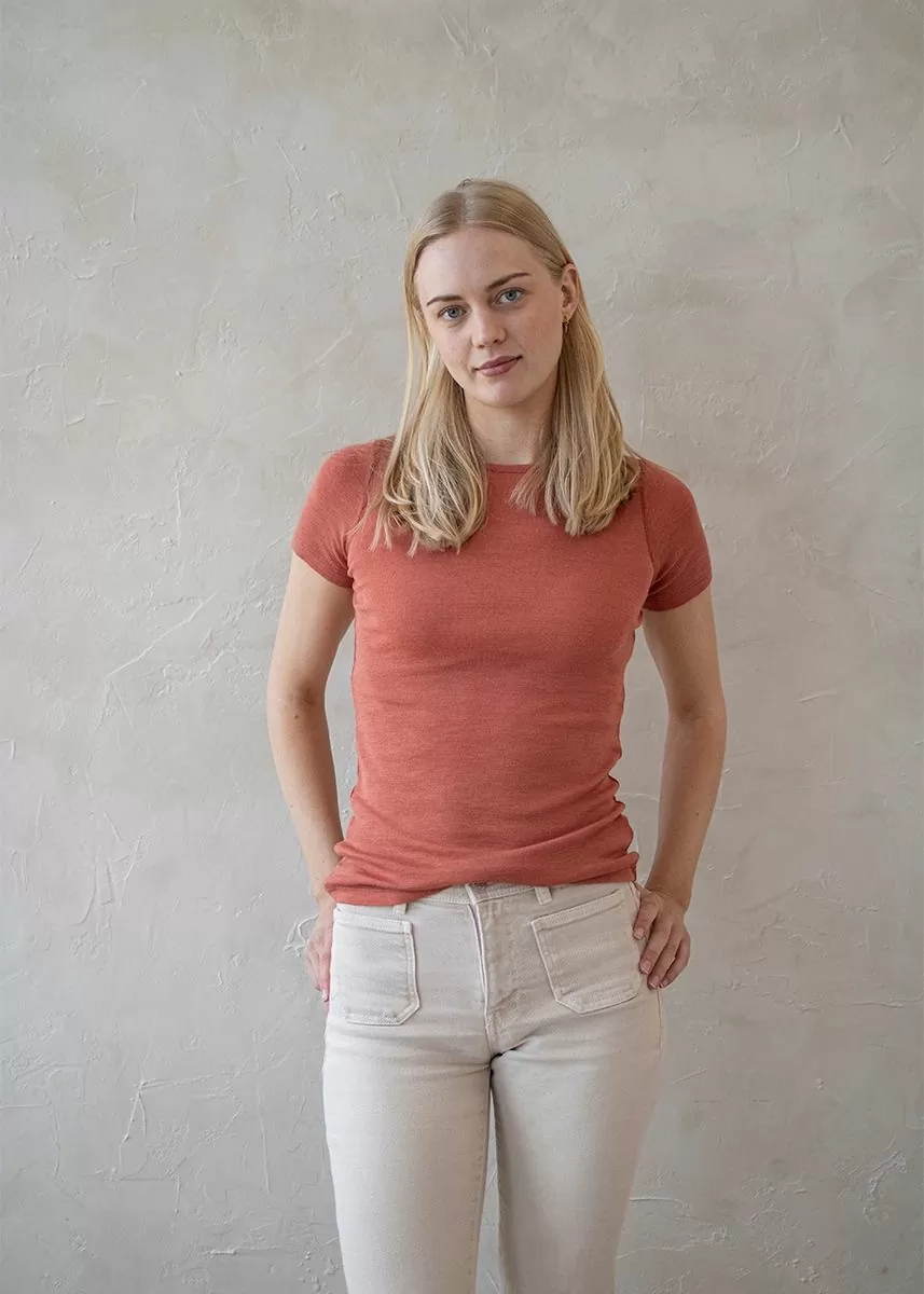 T-skjorte i ull med silke, dame