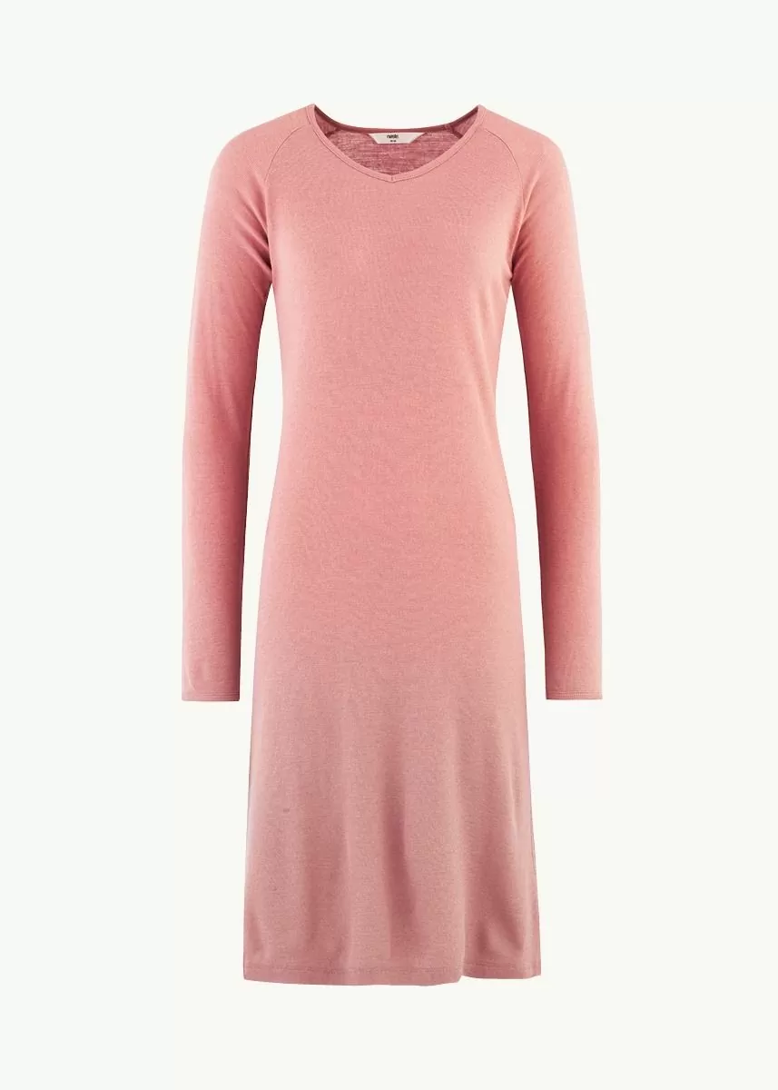 Kjole i finull med silke og v-hals