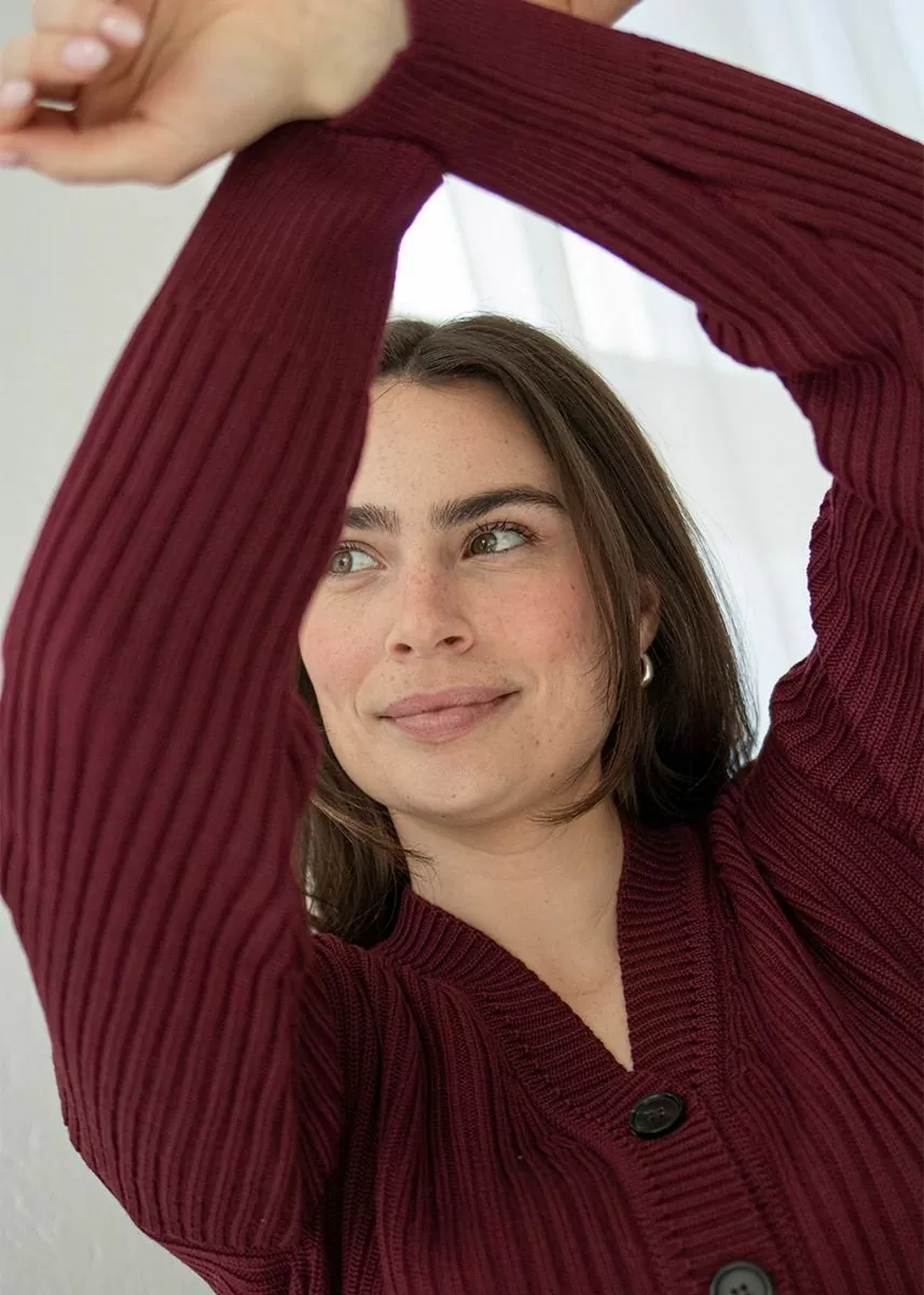 Ribbestrikket cardigan i ull, dame 