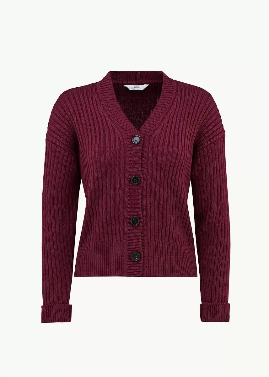 Ribbestrikket cardigan i ull, dame 
