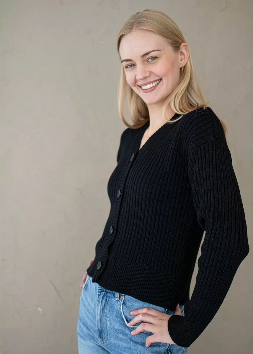 Ribbestrikket cardigan i ull, dame 