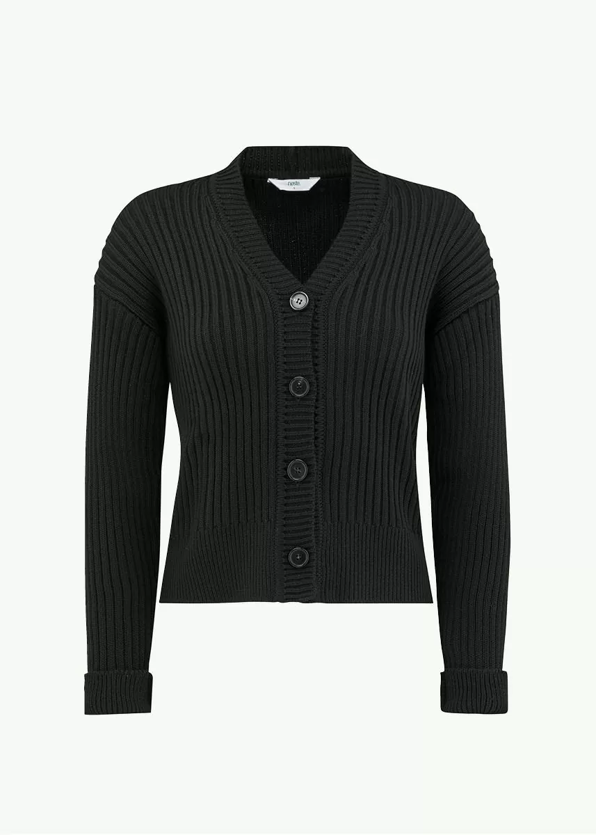 Ribbestrikket cardigan i ull, dame 