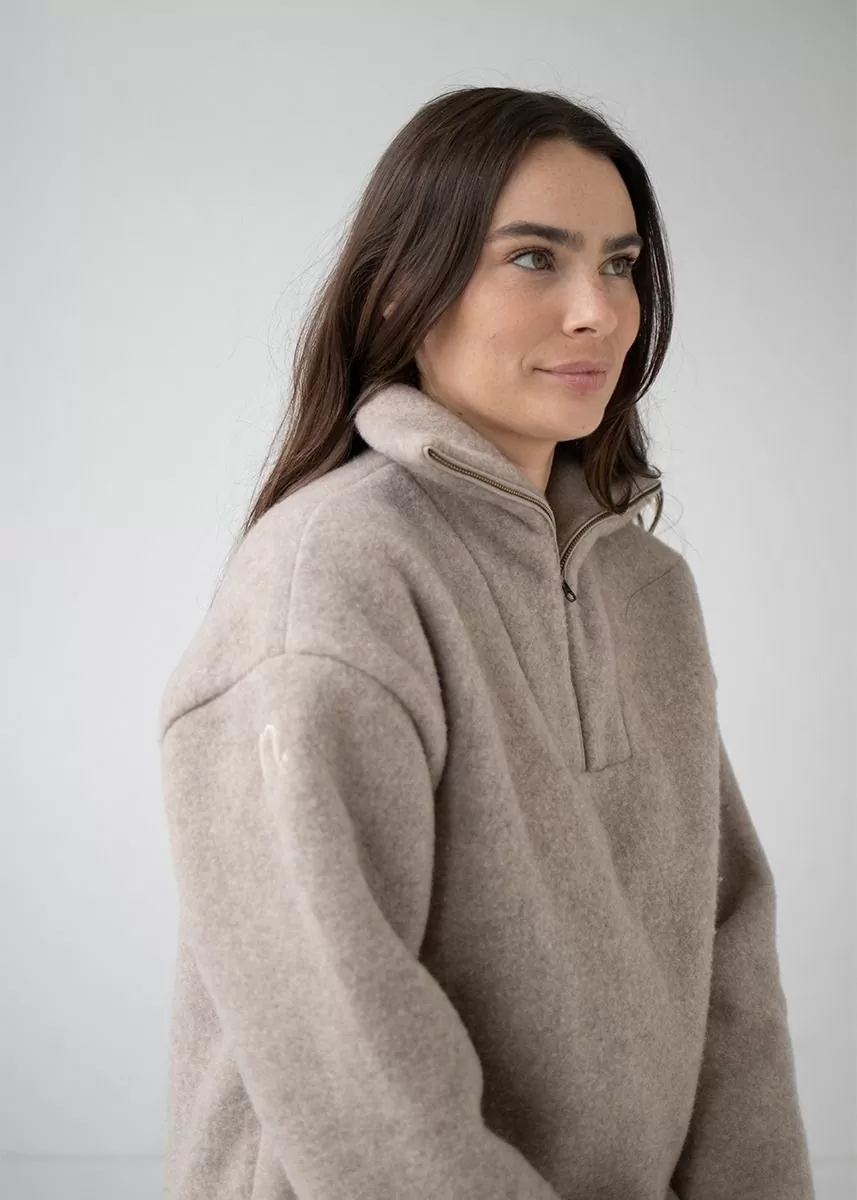 Genser i ullfleece med half zip, unisex