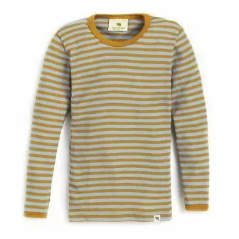 Langermet ulltrøye barn, ull med silke - Havre/dus blå