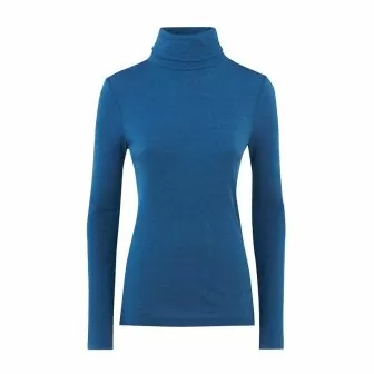 Polotrøye i finribbet ull med silke - Dongeriblå