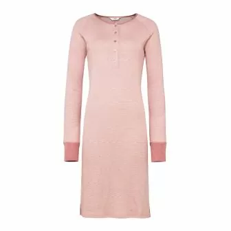 Nattkjole i ull med silke m/knapper - Lys rose/natur
