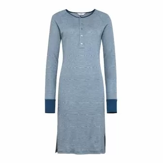 Nattkjole i ull med silke m/knapper - Dongeriblå/natur