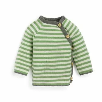 Rillestrikket babyjakke i ull - Artisjokkstripet