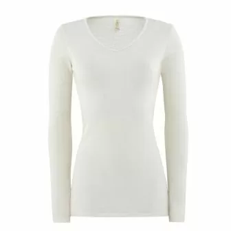 Ulltrøye med V-hals, ull med silke lang - Natur